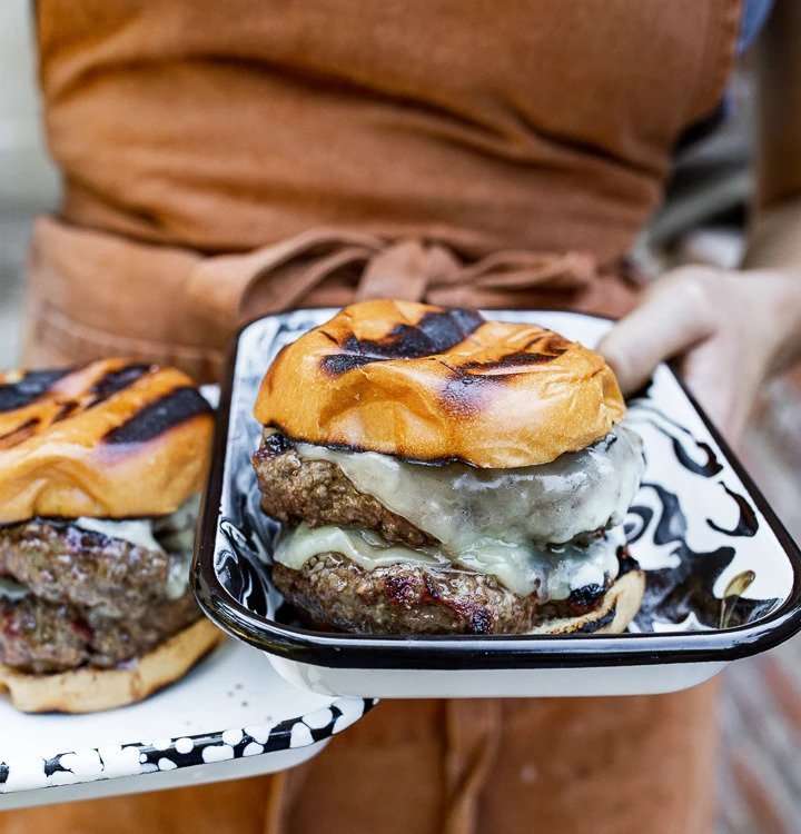 Belcampo hamburgers on a plate