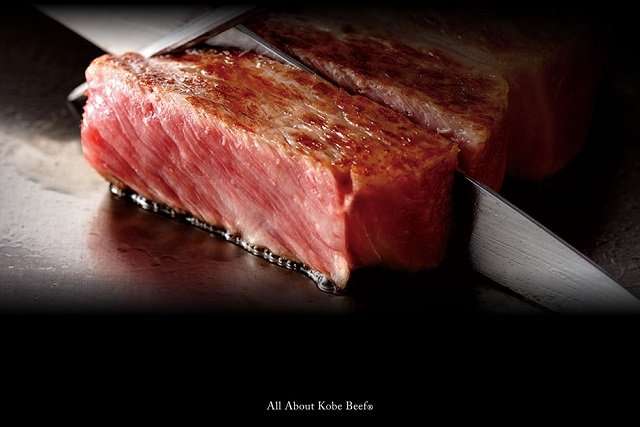 Wagyu Kobe steak being cut