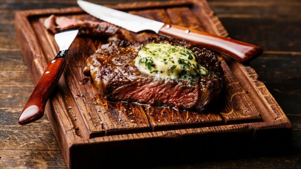grilled steak with chive